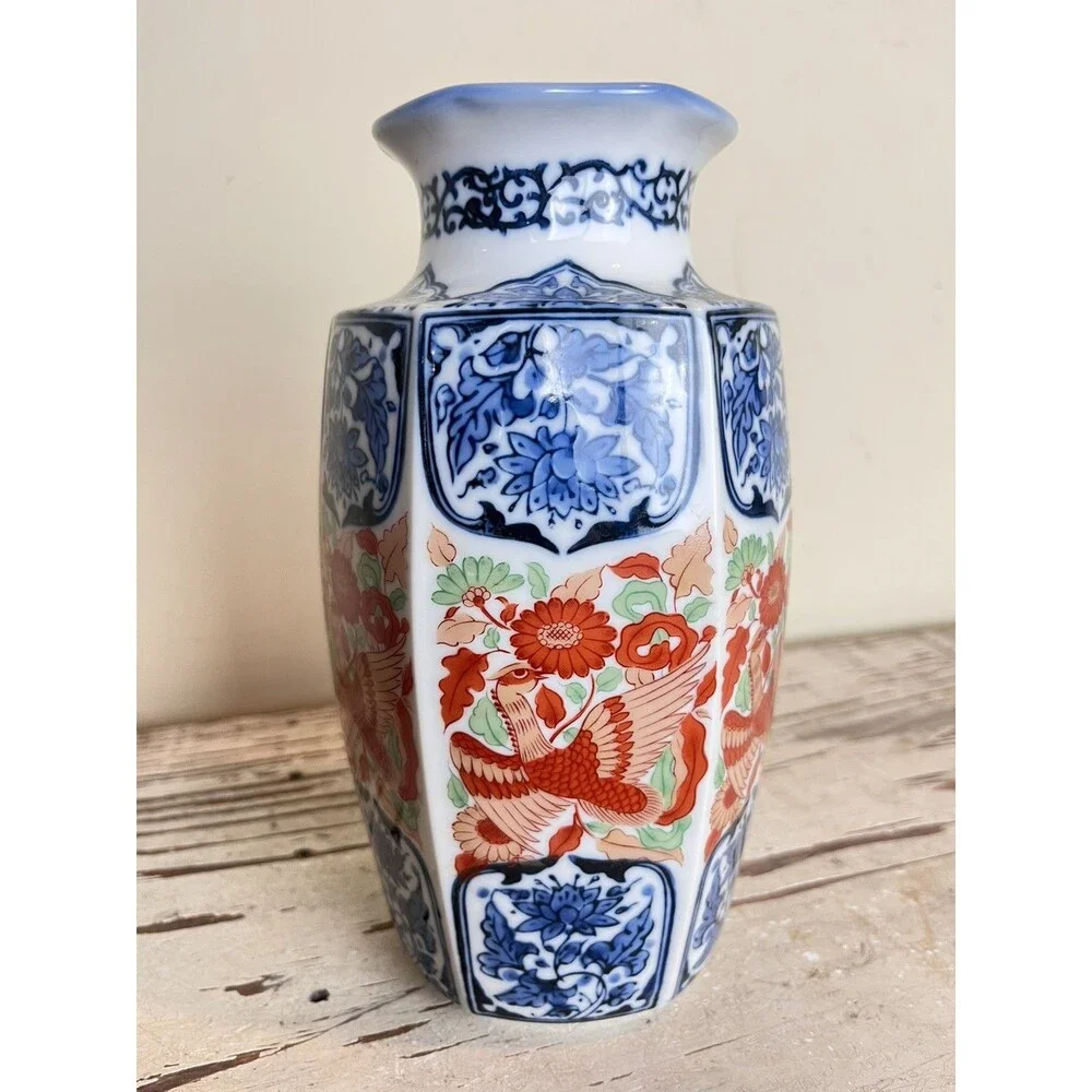 Vintage Japanese Vase Arita Ware Imari Bird Motif Approx. 8